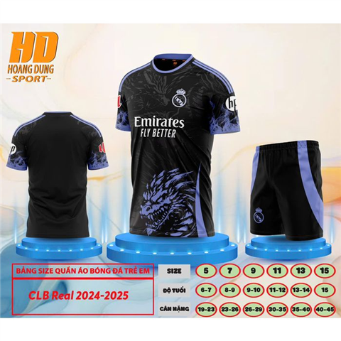 Quần Áo Trẻ Em HD Real Madrid Rồng 25/26 Đen