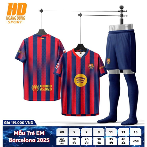 Quần Áo Trẻ Em HD Barca 25/26 Xanh Đỏ