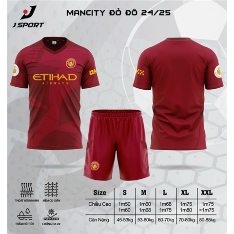 Quần Áo JP Man City 24/25 Đỏ Đô