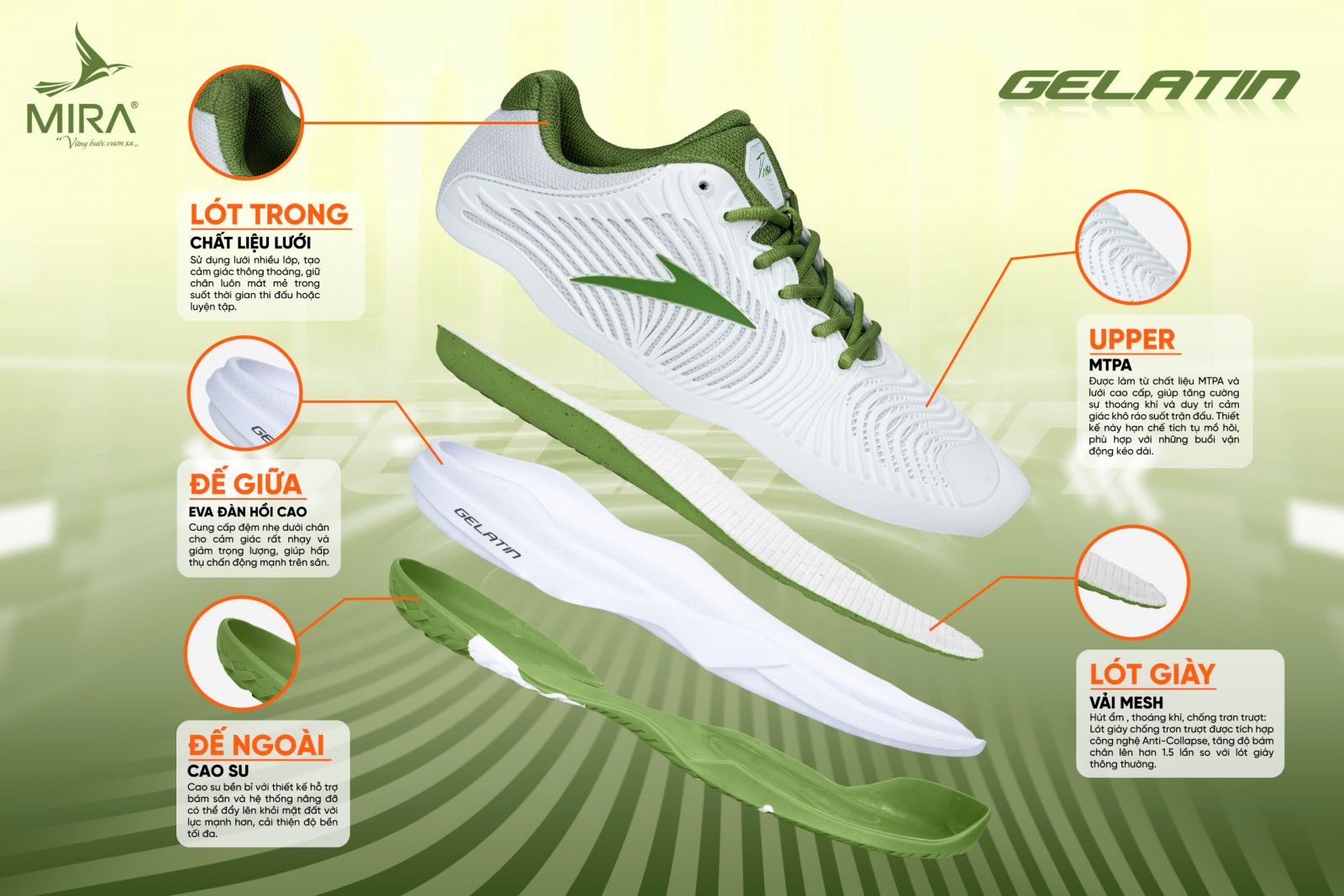 Giày Pickleball Mira Gelatin