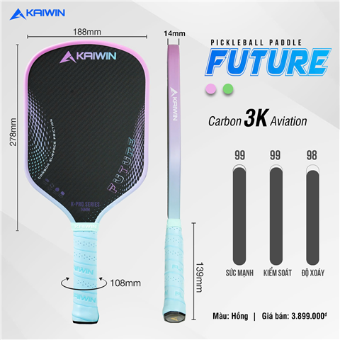 Vợt Pickleball Kaiwin Future 3K 16mm Hồng