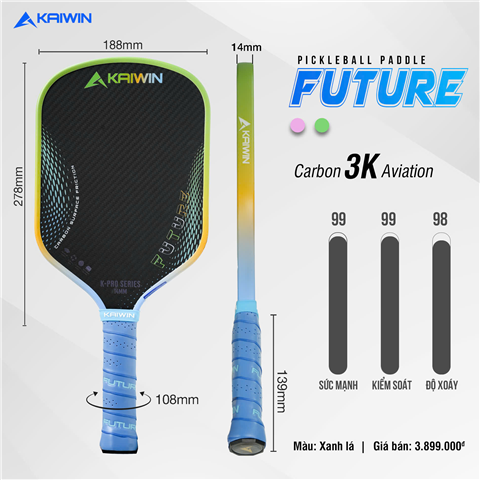Vợt Pickleball Kaiwin Future 3K 16mm Xanh Lá