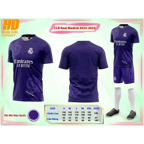 Quần áo HD Real Madrid vải mè Tím